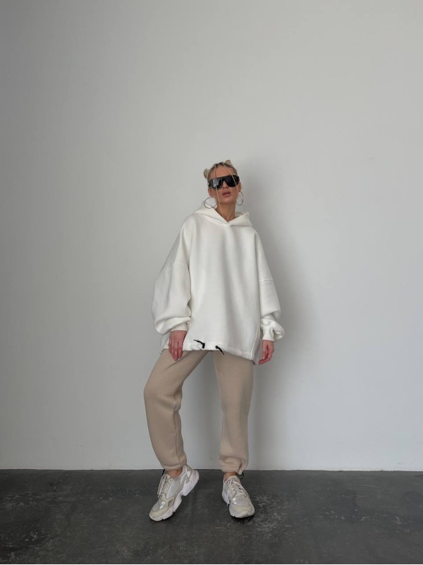 Стильний та вільний худі з вишивкою "Mriya" білого кольору 29053