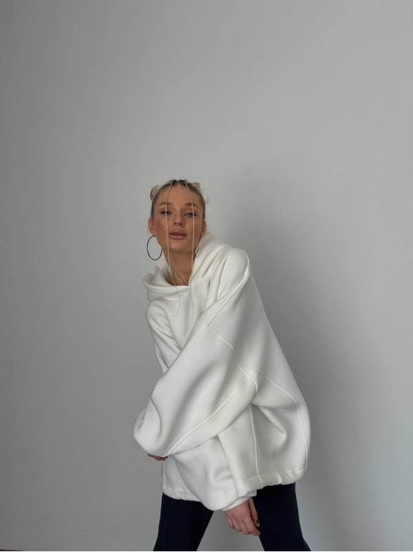 Стильний та вільний худі з вишивкою "Mriya" білого кольору 29053