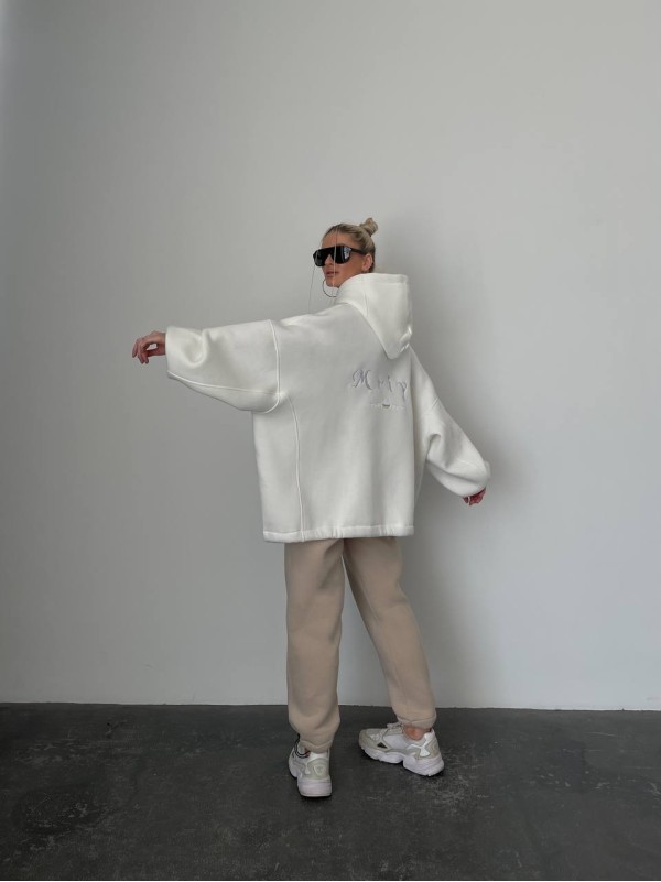 Стильний та вільний худі з вишивкою "Mriya" білого кольору 29053