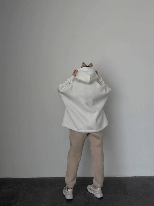 Стильний та вільний худі з вишивкою "Mriya" білого кольору 29053