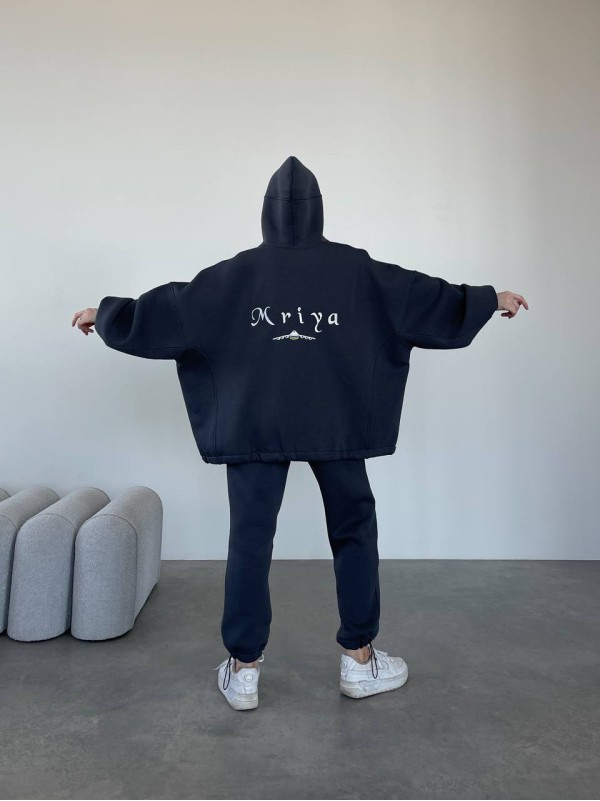 Стильний та вільний худі з вишивкою "Mriya" графітового кольору 29054