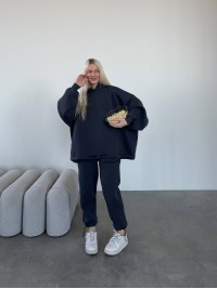 Стильний та вільний худі з вишивкою "Mriya" графітового кольору 29054