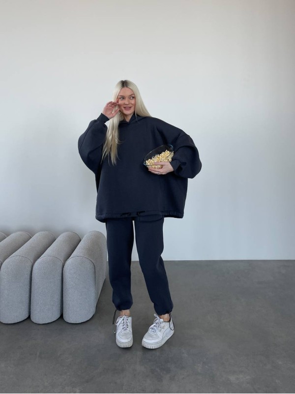 Стильний та вільний худі з вишивкою "Mriya" графітового кольору 29054