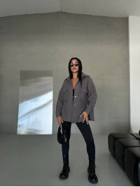 Тепла сорочка оверсайз сірого кольору 29071