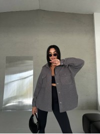 Тепла сорочка оверсайз сірого кольору 29071