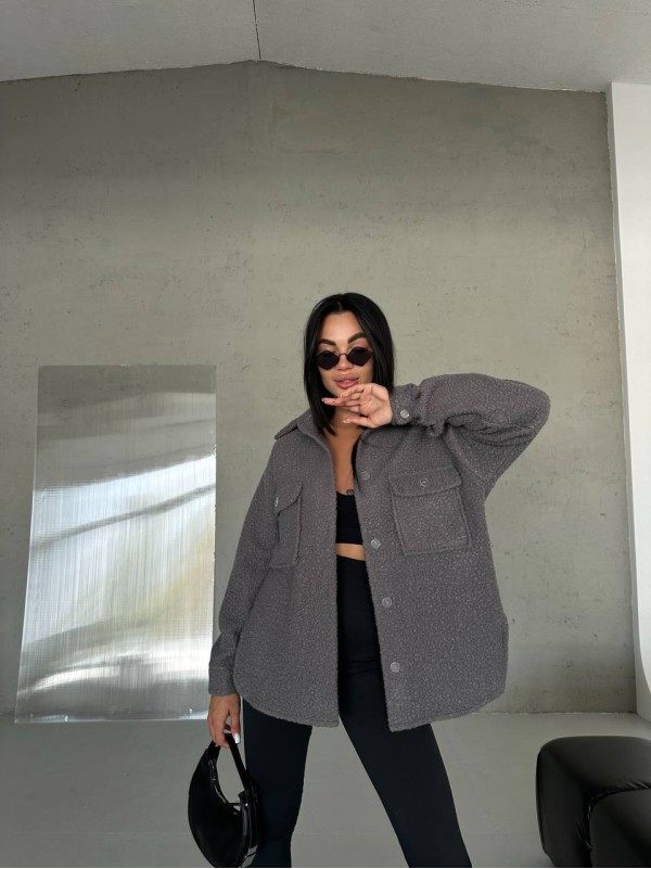 Тепла сорочка оверсайз сірого кольору 29071