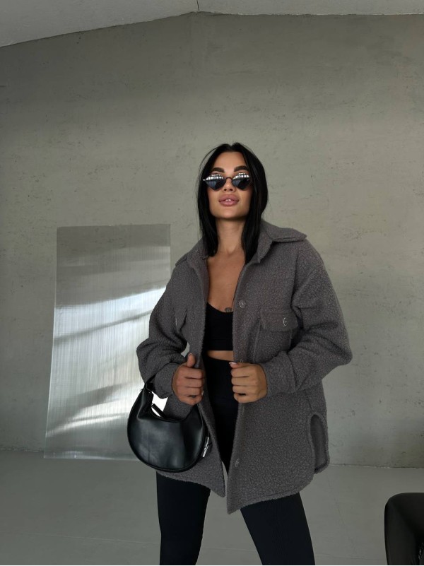 Тепла сорочка оверсайз сірого кольору 29071