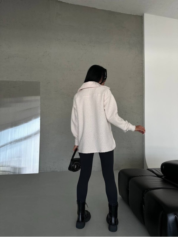 Тепла сорочка оверсайз молочного кольору 29075