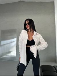 Тепла сорочка оверсайз молочного кольору 29075