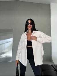 Тепла сорочка оверсайз молочного кольору 29075