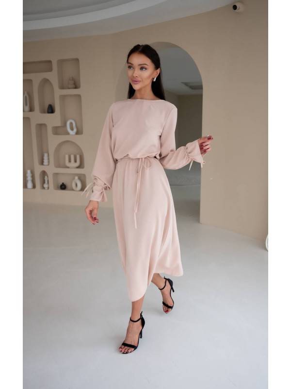 Сукня міді бежевого кольору 29088