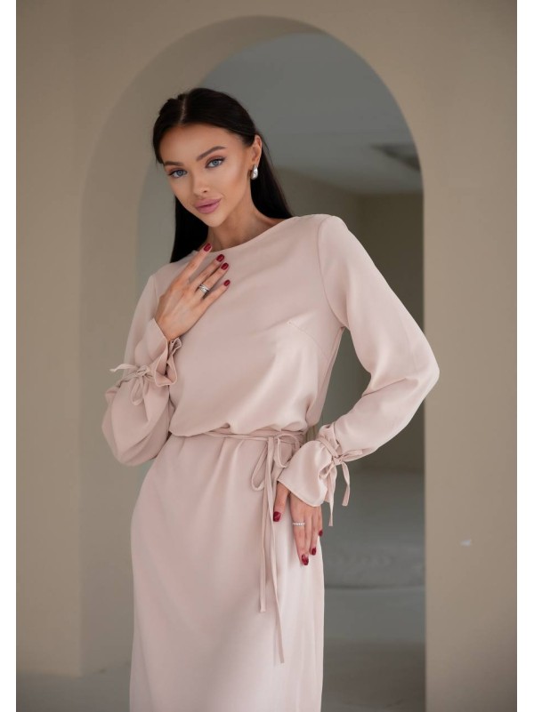 Сукня міді бежевого кольору 29088