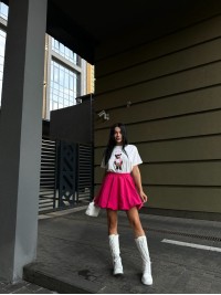 Пишна бавовняна спідниця малинового кольору 29105