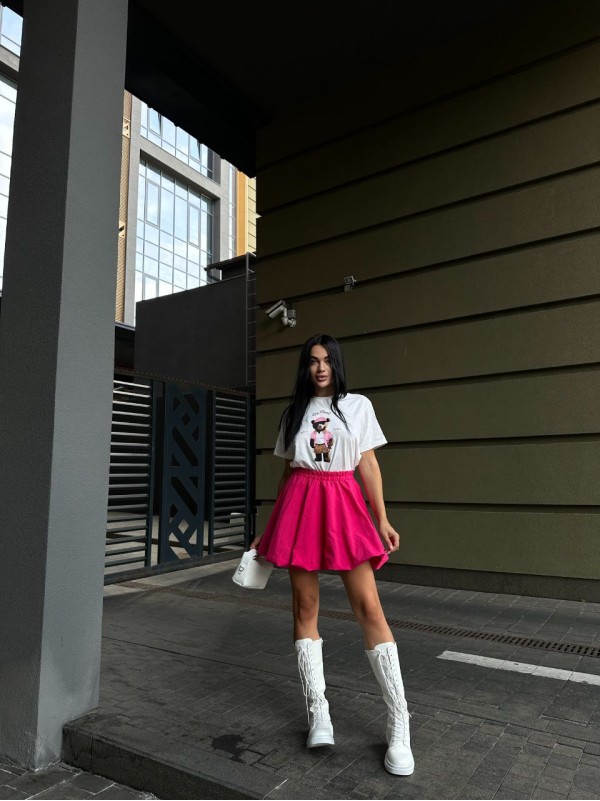 Пишна бавовняна спідниця малинового кольору 29105