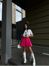 Пишна бавовняна спідниця малинового кольору 29105