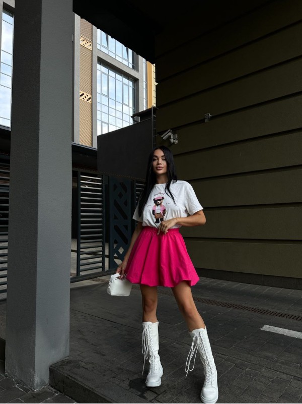 Пишна бавовняна спідниця малинового кольору 29105