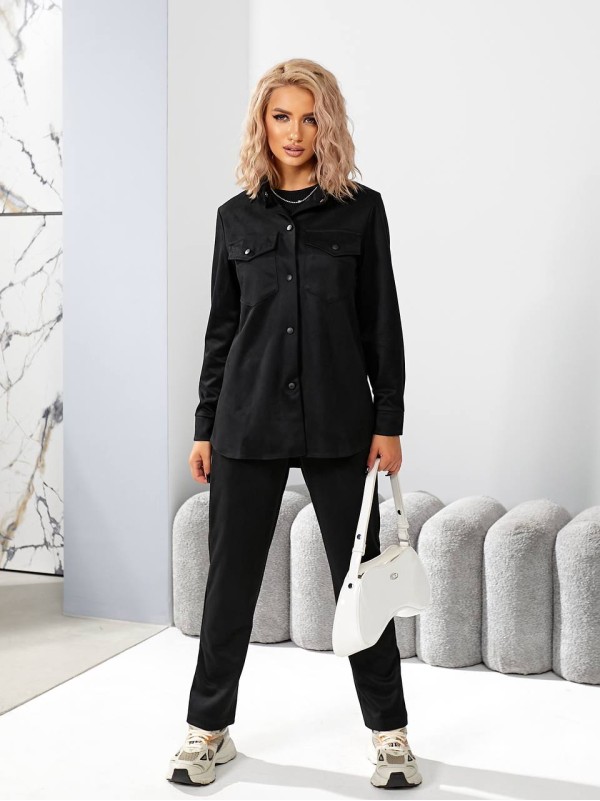 Жіночий прогулянковий костюм чорного кольору 29117