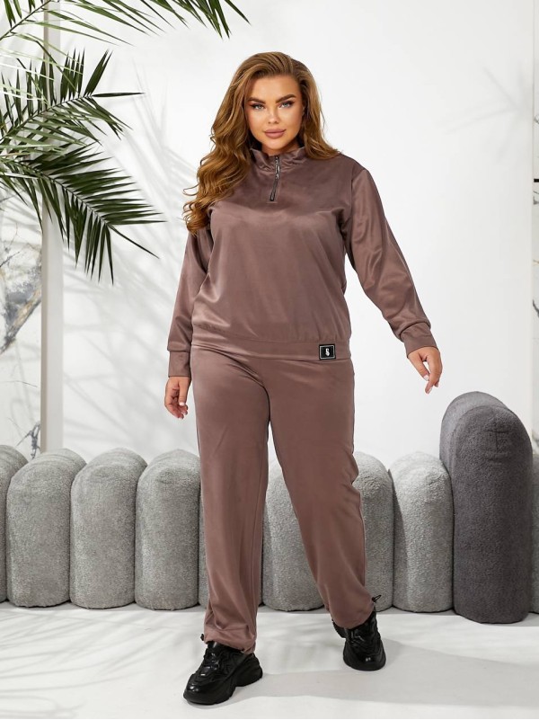 Жіночий спортивний костюм із трикотажу кавового кольору 29175