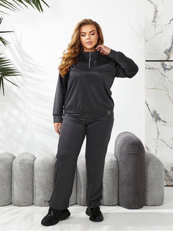 Жіночий спортивний костюм із трикотажу графiтового кольору 29176