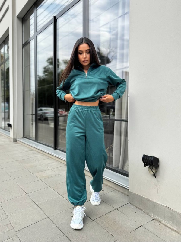 Жіночий спортивний костюм із трикотажу смарагдового кольору 29182
