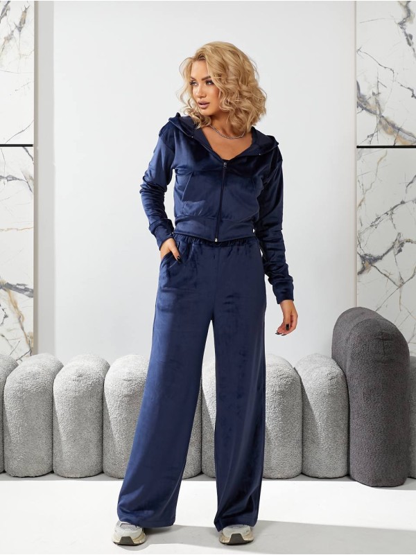 Жіночий велюровий костюм 3-ка синього кольору 29193