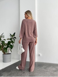 Жіночий прогулянковий костюм вільного крою кавового кольору 29208