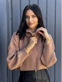 Укорочений жіночий светр на блискавці бежевого кольору 29285