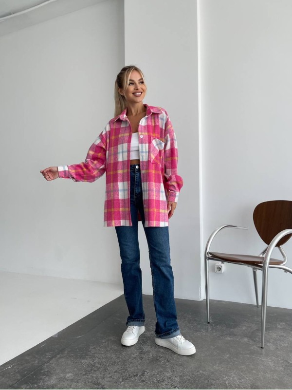 Жіноча байкова сорочка в клітинку рожевого кольору 29292