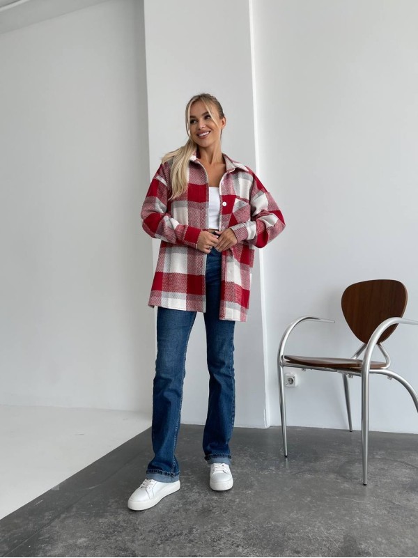 Жіноча байкова сорочка в клітинку червоного кольору 29294