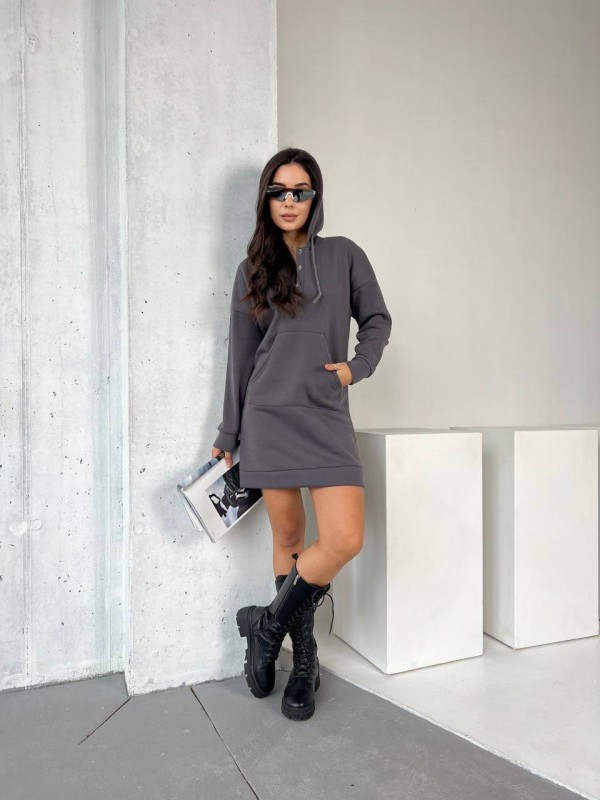 Сукня-туніка на флісі графiтового кольору 29375