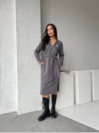 Сукня з поясом на флісі графітового кольору 29377