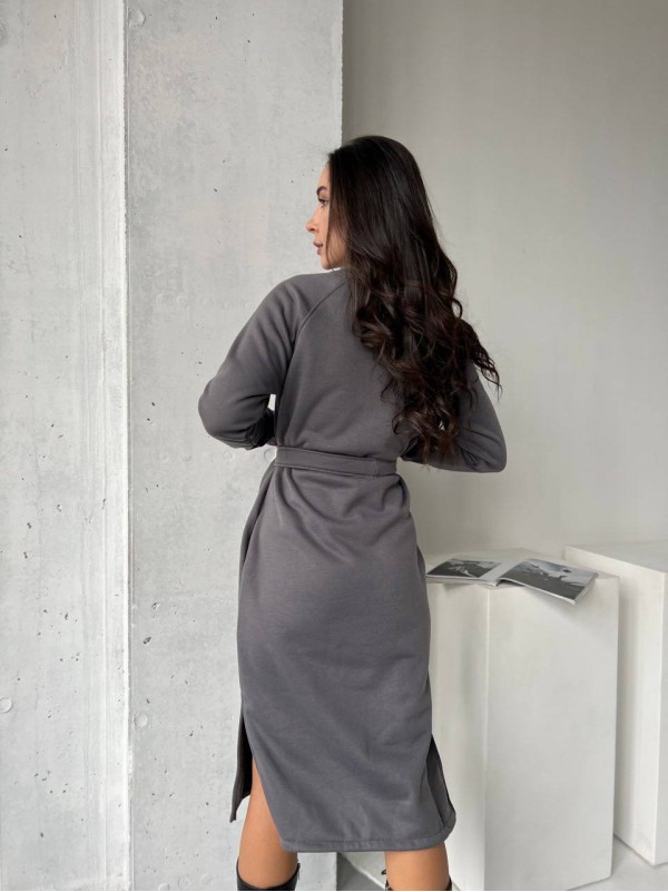 Сукня з поясом на флісі графітового кольору 29377