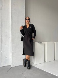 Сукня з поясом на флісі чорного кольору 29378