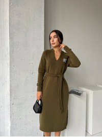 Сукня з поясом на флісі кольору хакi 29379