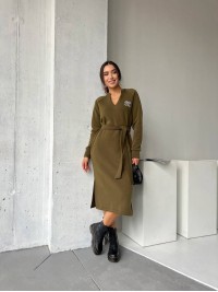 Сукня з поясом на флісі кольору хакi 29379