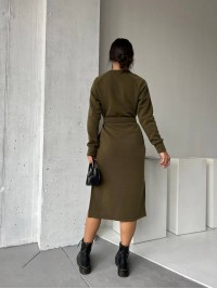 Сукня з поясом на флісі кольору хакi 29379