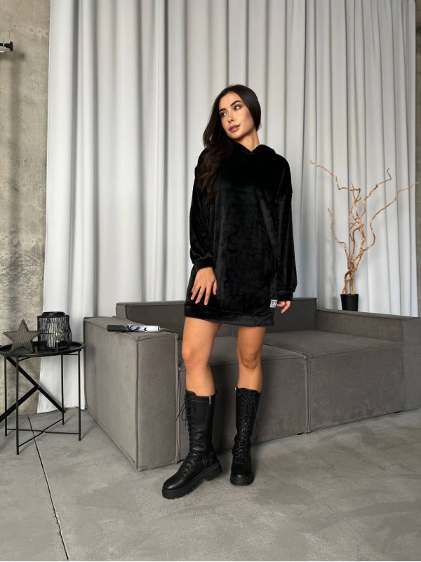 Махрова сукня-туніка чорного кольору 29382