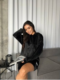 Махрова сукня-туніка чорного кольору 29382