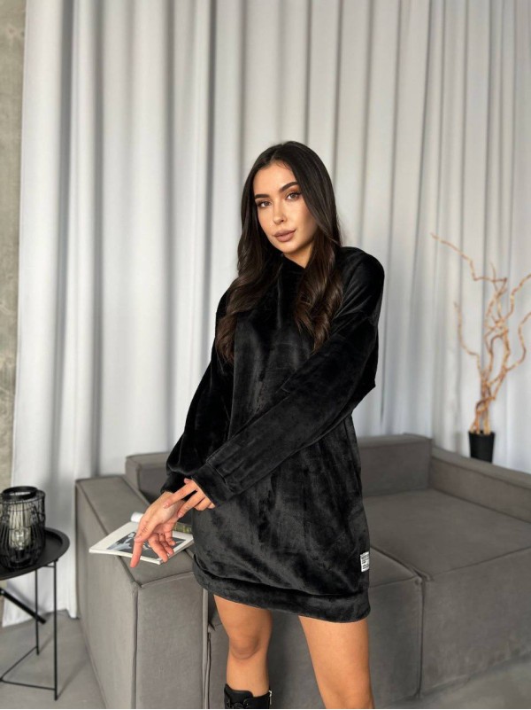 Махрова сукня-туніка чорного кольору 29382