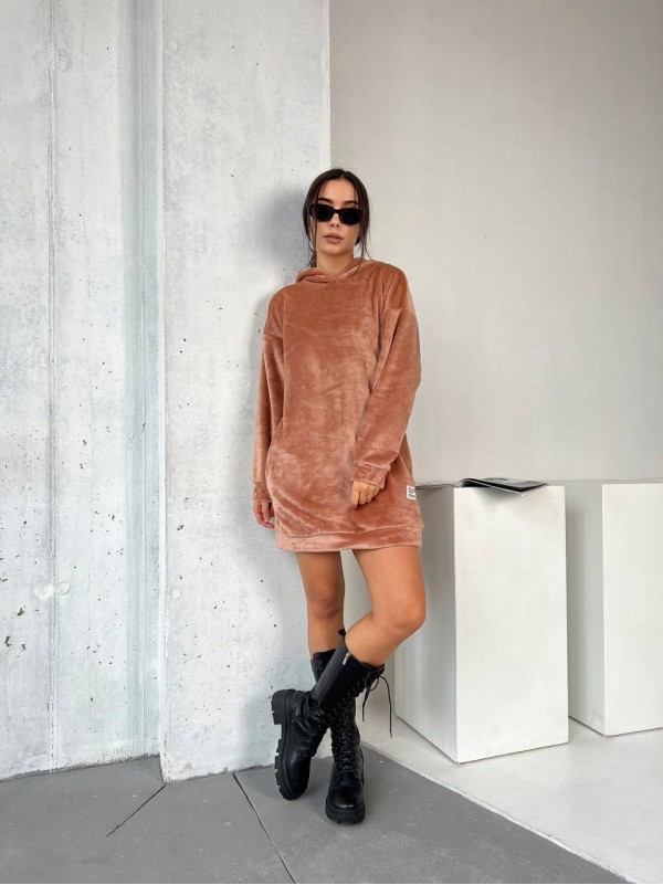 Махрова сукня-туніка кавового кольору 29383