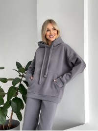 Теплий жіночий костюм з капюшоном графiтового кольору 29397