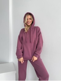 Теплий жіночий костюм з капюшоном пудрового кольору 29405