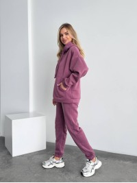 Теплий жіночий костюм з капюшоном пудрового кольору 29405