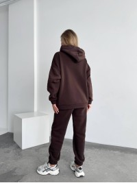 Теплий жіночий костюм з капюшоном коричневого кольору 29407