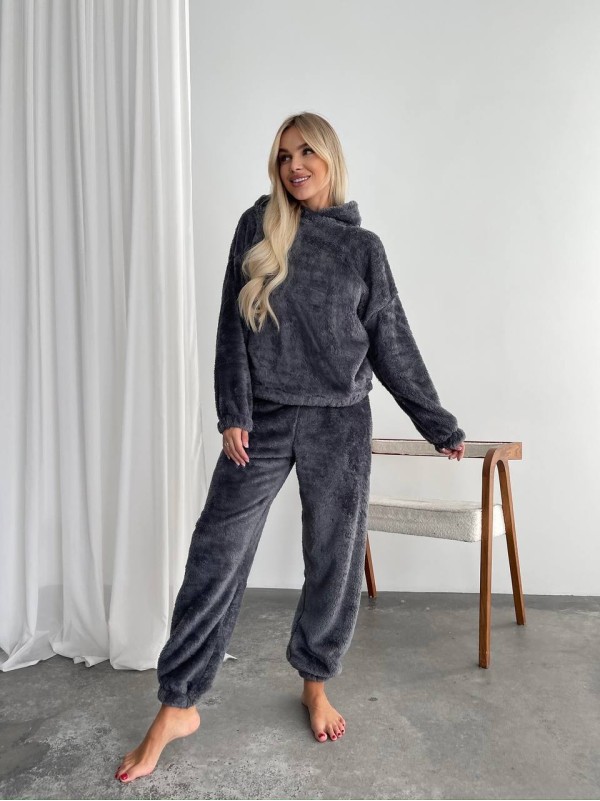 Жіночий махровий домашній костюм графiтового кольору 29410