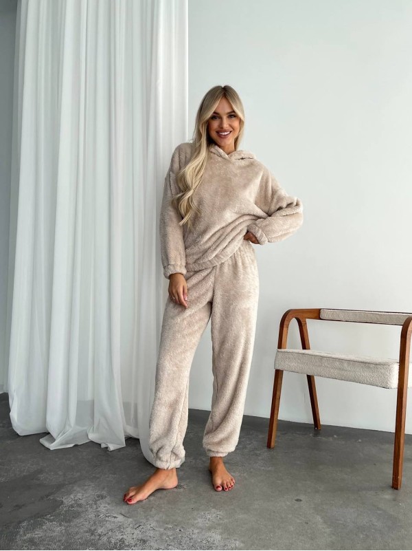 Жіночий махровий домашній костюм бежевого кольору 29411