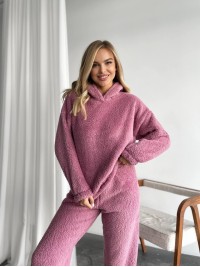 Жіночий махровий домашній костюм пудрового кольору 29414