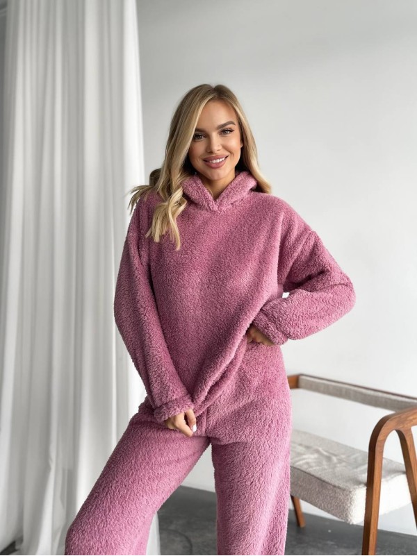 Жіночий махровий домашній костюм пудрового кольору 29414