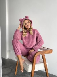 Жіночий махровий домашній костюм пудрового кольору 29414