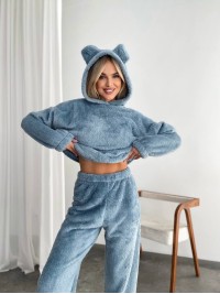 Жіночий махровий домашній костюм синього кольору 29416